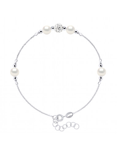 Bracciale in argento massiccio Bracciale in cristallo bianco 4 perle bianche interamente