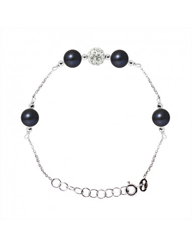 Bracciale in argento massiccio Bracciale in cristallo bianco 4 perle bianche interamente