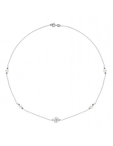 Silber Halskette Anhänger Weiß Kristall Set Ball und echte Perle