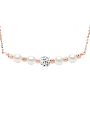 Collar de cuentas de cultura y precios de cristal - plata 925 chapado en oro rosa - Guarance