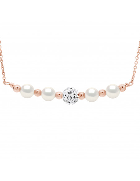 Collar de cuentas de cultura y precios de cristal - plata 925 chapado en oro rosa - Guarance