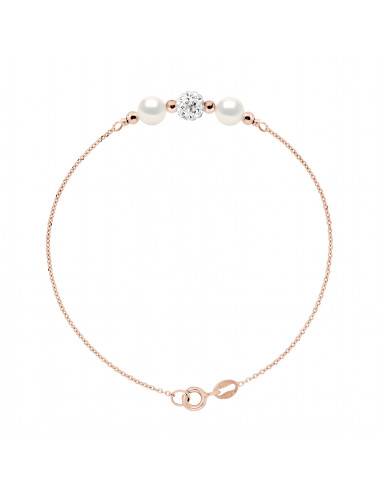 Kultur-Perlen-Armband und Kristall - Silber 925 Rosa Gold überzogen - Ehe