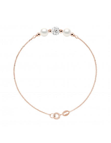 Kultur-Perlen-Armband und Kristall - Silber 925 Rosa Gold überzogen - Ehe