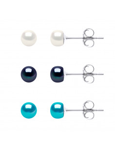 Coffret 3 Paires Boucles d'Oreilles - Perles de Culture 5 mm - Argent 925 - MYRIAM