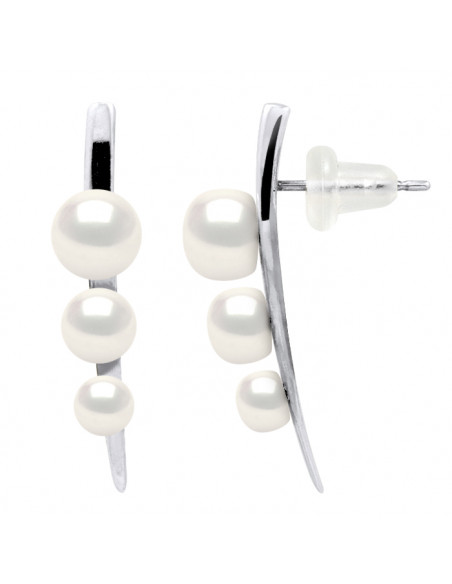 925 silver trio earrings and culture pearls - 3 colors available - Marion