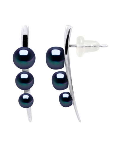 925 silver trio earrings and culture pearls - 3 colors available - Marion