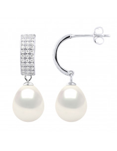 Boucles d'oreilles Demies Créoles Perles de Culture et Oxydes de Zirconium - 2 Coloris - Argent 925 - FARAH