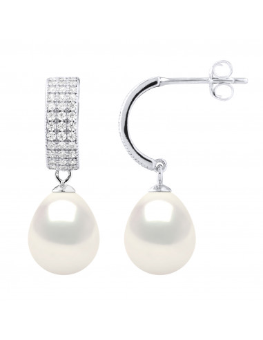 Half Creole Earrings Culture Beads and Zirconium Oxides - 2 Colors - Silver 925 - Farah