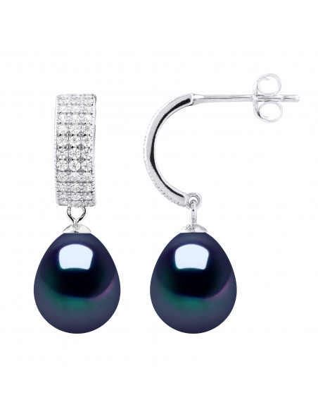 Half Creole Earrings Culture Beads and Zirconium Oxides - 2 Colors - Silver 925 - Farah