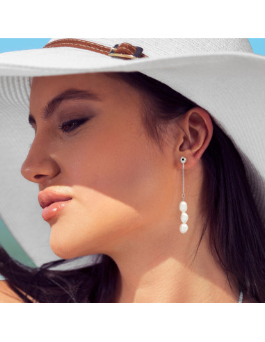 Pendientes colgantes 6 perlas barrocas - 2 colores - Plata 925 - Maud