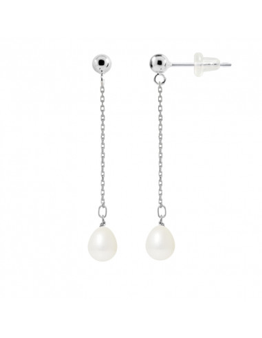 Boucles d'Oreilles Pendantes Perles 7-8 mm - Plusieurs Coloris - Argent 925  - BANDOL