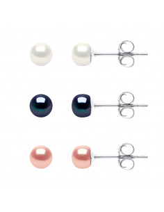 Coffret 3 Paires de boucles d'Oreilles Perles de Culture 5 mm - Argent 925 - ENOLA