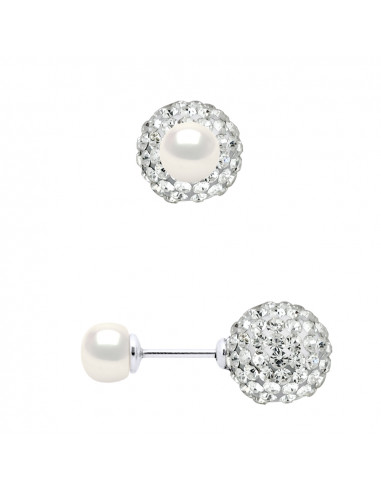 Counter-sided earrings - Culture Beads and Crystal - Silver 925 - ALYA