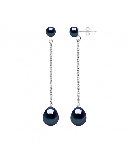 Boucles d'Oreilles Pendantes Doubles Perles de Culture - 2 Coloris - Argent 925 - EMMY