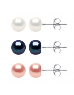 Coffret 3 Paires Boucles d'Oreilles - Perles de Culture 7 mm - Argent 925 - MARA