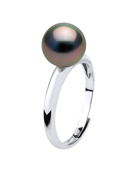 Bague Jonc en Argent 925 et Perle de Tahiti Ronde 8 mm - RATINEA