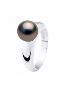 Bague Jonc Volume en Argent 925 et Perle de Tahiti Ronde 9 mm - POE