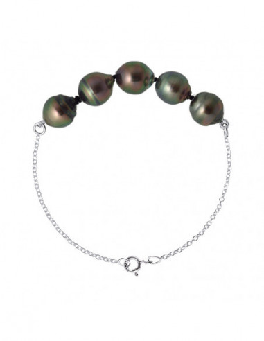 925 silver chain bracelet with 5 tahiti pearls circled - tanganika