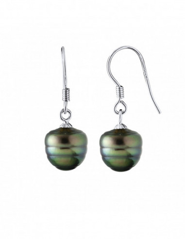 925 silver pending earrings with 9 mm tahiti pearls - Nakama