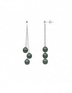 Boucles d'Oreilles Pendantes en Argent 925 avec 6 Perles de Culture de Tahiti Cerclées 8 mm - MARANGO