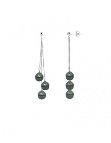 925 Silber ausstehende Ohrringe mit 6 Tahiti-Kultur-Perlen 12 mm Tahiti - Marango