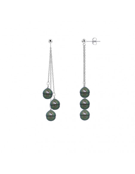 925 Silber ausstehende Ohrringe mit 6 Tahiti-Kultur-Perlen 12 mm Tahiti - Marango