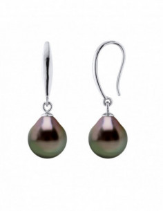 Crochets d'Oreilles en Argent 925 avec Perles de Tahiti Poires 9 mm - TAGANO