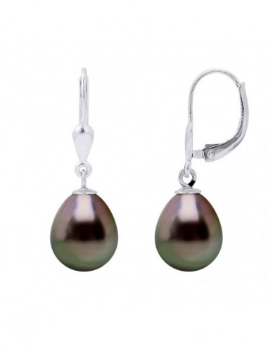 925 silver pending earrings with Tahiti pearl pears 9 mm - Karam