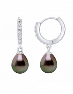 Créoles en Argent et Oxdes de Zirconium avec Perles de Tahiti Poires 8 mm - MAPITO