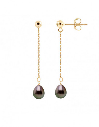 Gold Ear Pendants and Tahitian Beads Poir 8 Mm - Kuora