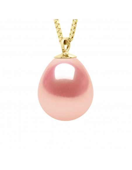 Giallo in oro o oro bianco collana e pera perla per pera 9-10 mm - 5 colori - linea