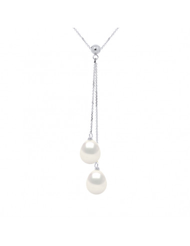 Necklace you and me Genuine white white and black pearl