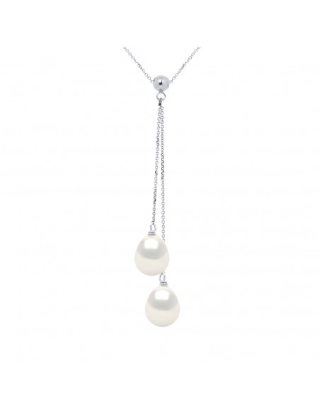 Collier Toi et Moi Or Blanc Véritable Perle Blanche et Noire