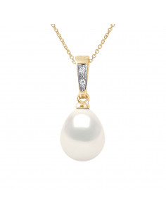 Pendentif en Or et Diamants Perle de Culture Poire 8 mm - KIARA