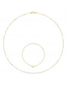 Parure Collier et Bracelet en Or et Perles de Culture 3 mm - 3 Coloris - CATHY