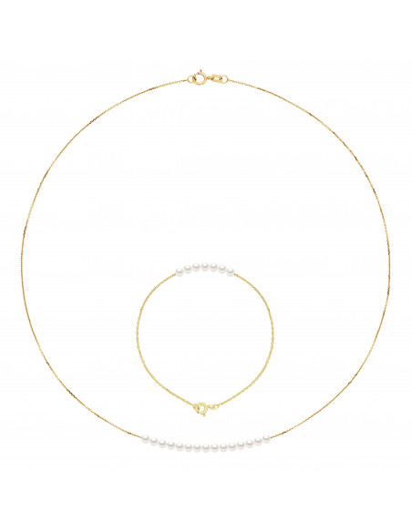 Parure Collier et Bracelet en Or et Perles de Culture 3 mm - 3 Coloris - CATHY