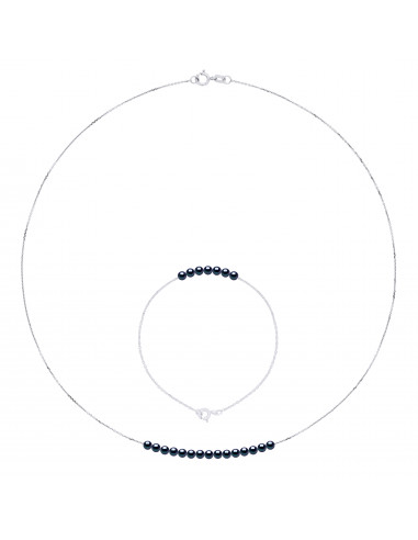 Gold Necklace Set and Bracelet and Culture Beads 3 mm - 3 Colors - Cathy