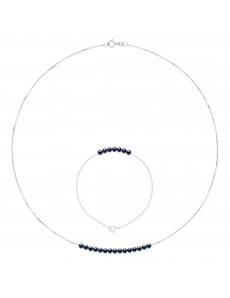 Parure Collier et Bracelet en Or et Perles de Culture 3 mm - 3 Coloris - CATHY