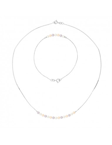 Gold Halskette Set und Armband und Kulturperlen 3 mm - 3 Farben - Cathy