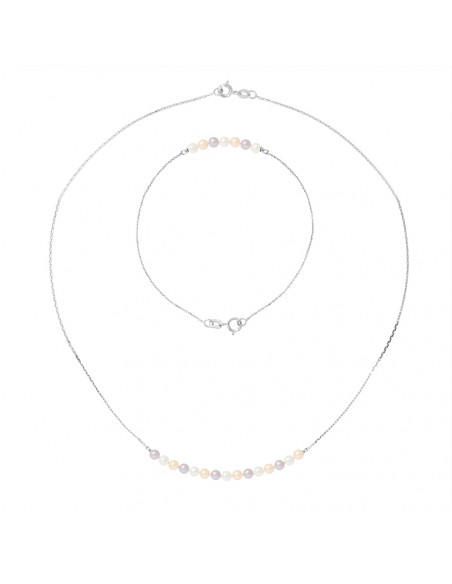 Gold Halskette Set und Armband und Kulturperlen 3 mm - 3 Farben - Cathy