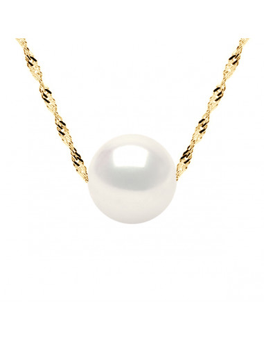 Gold Necklace and Round Culture Bead 9 mm - 2 Colors - Judith