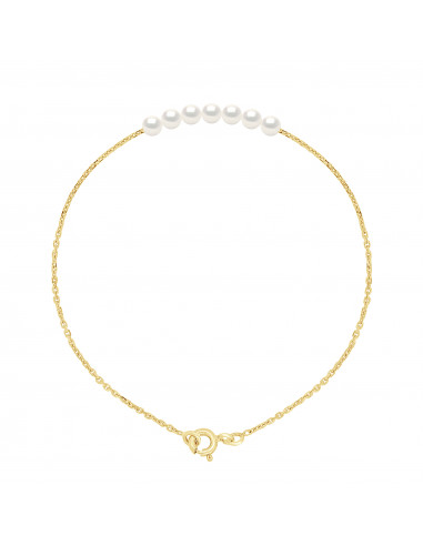 Yellow gold or white gold bracelet and 3 mm culture pearls - 5 colors - Cathy