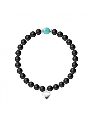 Braccialetto di sangue cuore - Cultura perla e Agata nera Matte - 925 Argento - Naïla