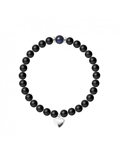 Heart Blood Bracelet - Culture Pearl and Black Agate Matte - 925 Silver - Naïla