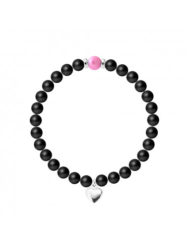 Braccialetto di sangue cuore - Cultura perla e Agata nera Matte - 925 Argento - Naïla