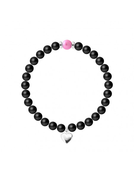 Pulsera de sangre del corazón - Cultura Pearl y Negro Agate Mate - 925 Silver - Naïla