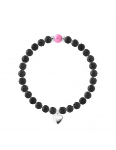 Bracelet Breloque Coeur - Perle de Culture et Pierre de Lave - Argent 925 - NADIA