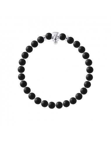 Braccialetto Capo di morte e compagno di agata nera - Argento 925 - Skully