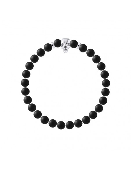 Pulsera cabeza de muerte y ágata negra mate - plata 925 - Soply