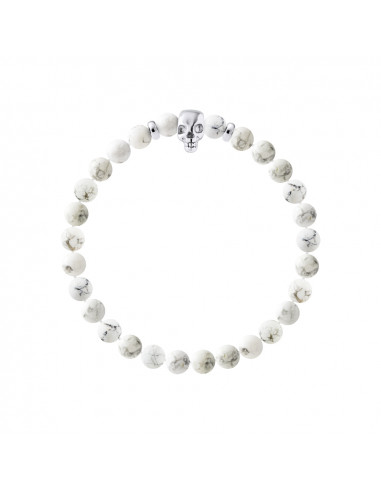 Braccialetto Capo di morte e Howlite bianco - Argento 925 - Skully